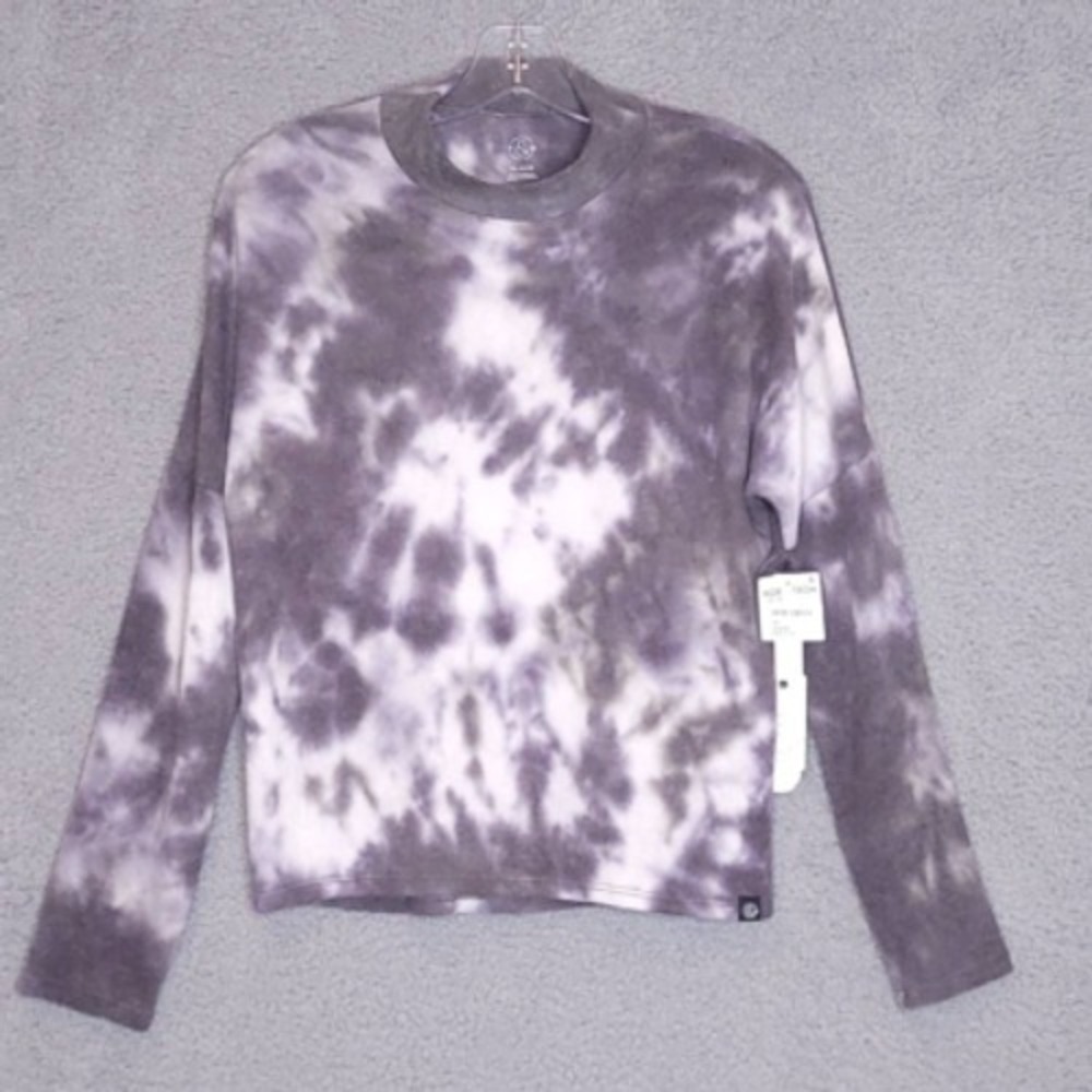 T&B Shirt Boys XL Tee Gray White Tie Dye Long Sleeve Stretch Crew Neck New
